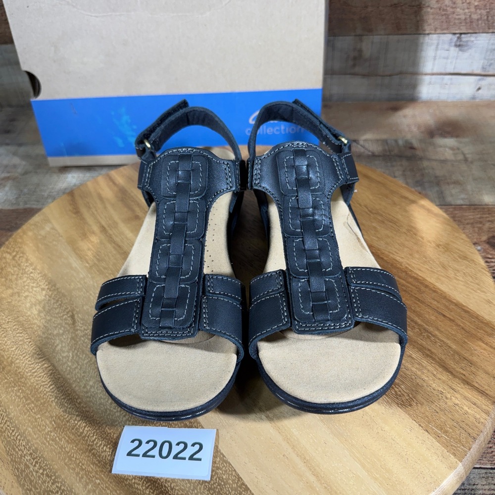 Clarks Sandals Womens 8 Wide Black Laurieann Kay Leather Comfort Strappy Walking